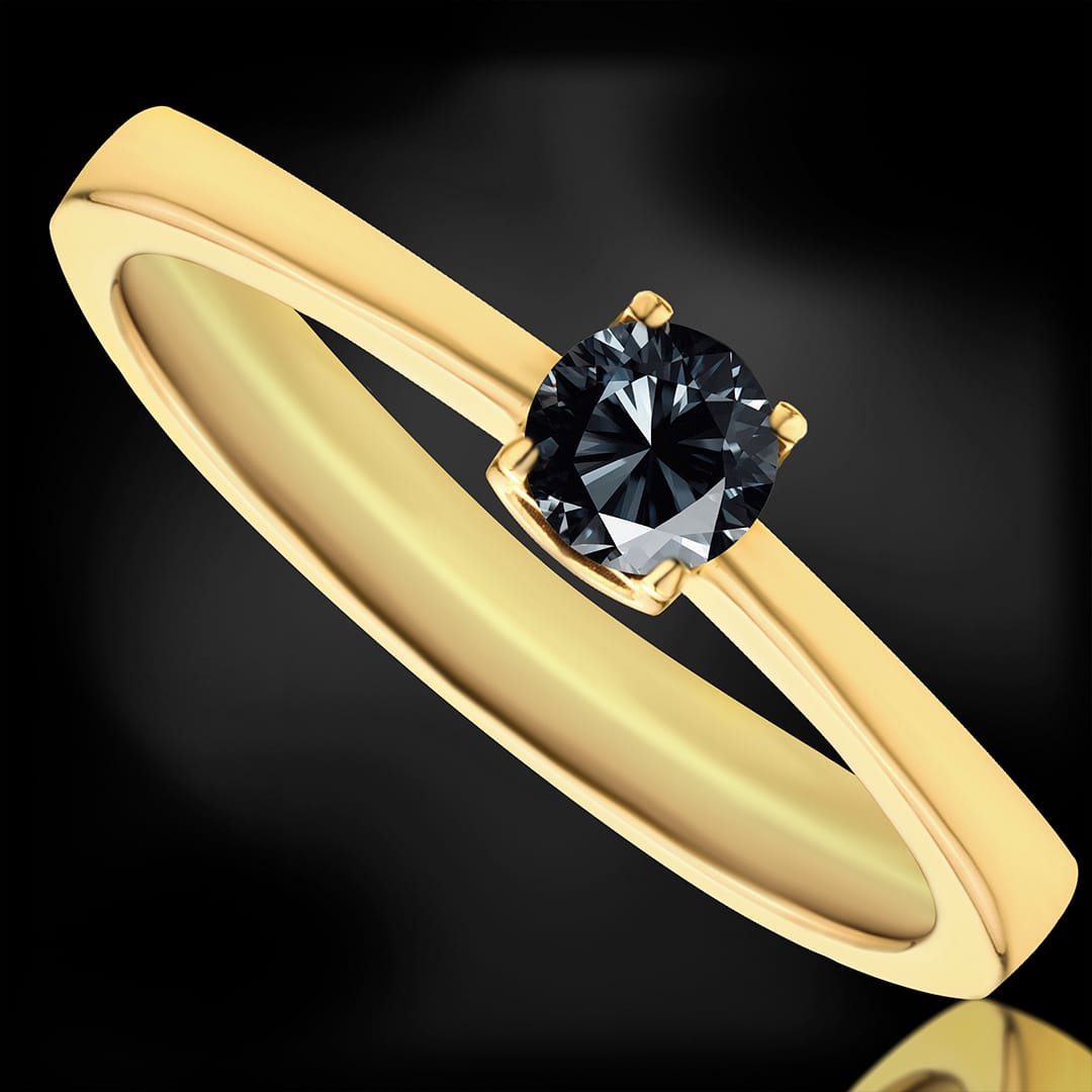 Złoty pierścionek z czarnym diamentem „Black diamond”